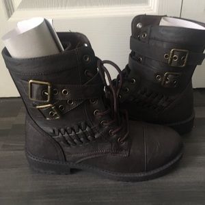 New brown faux leather hiking boots